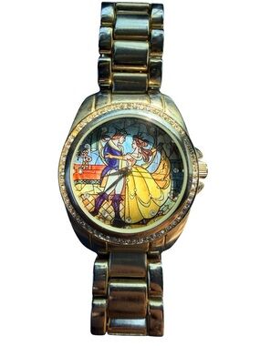 Disney Gold-tone Belle & Beast Stained Glass Watch